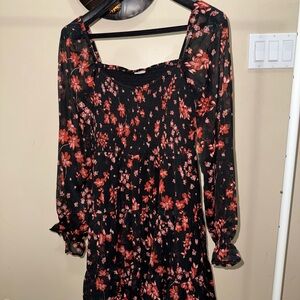 Floral Black and Red Women's Dress